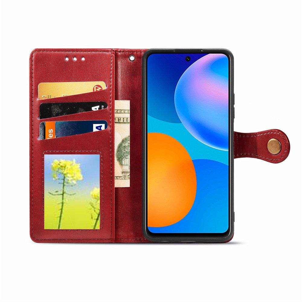 Solid Color Wallet Stand Leather Phone Shell for Huawei P smart 2021 / Huawei Y7a - Red-6