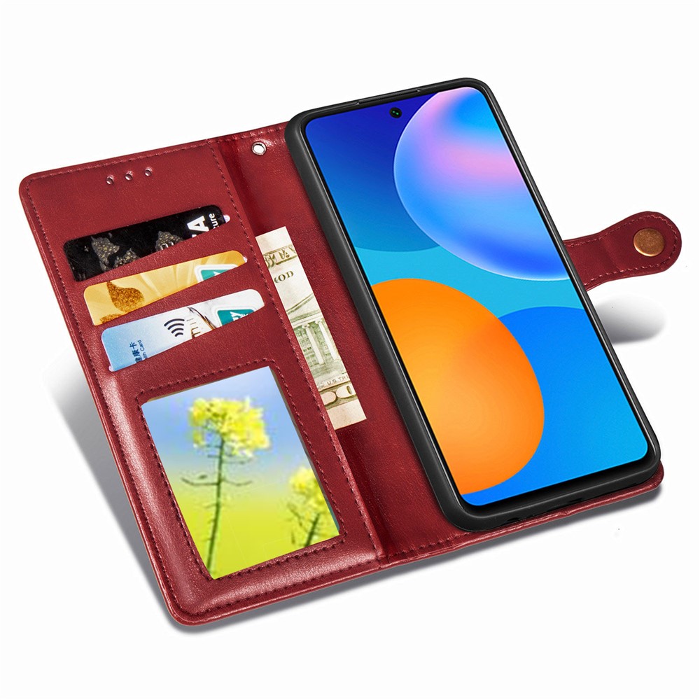 Solid Color Wallet Stand Leather Phone Shell for Huawei P smart 2021 / Huawei Y7a - Red-9