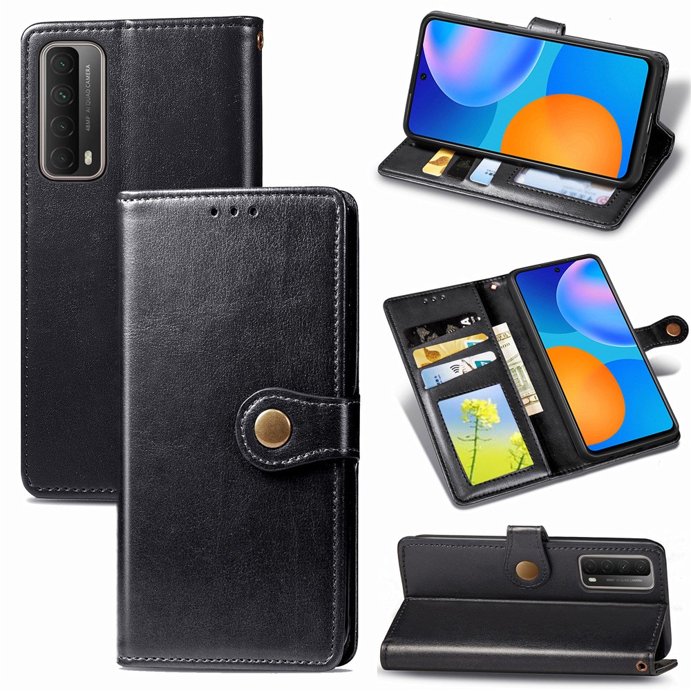 Solid Color Wallet Stand Leather Phone Shell for Huawei P smart 2021 / Huawei Y7a - Black-1