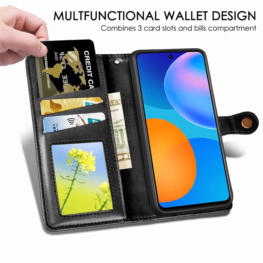 Solid Color Wallet Stand Leather Phone Shell for Huawei P smart 2021 / Huawei Y7a - Black-10