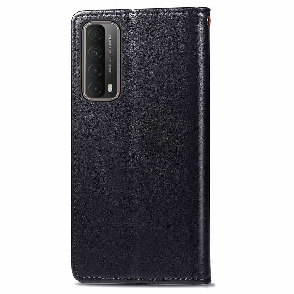 Solid Color Wallet Stand Leather Phone Shell for Huawei P smart 2021 / Huawei Y7a - Black-5