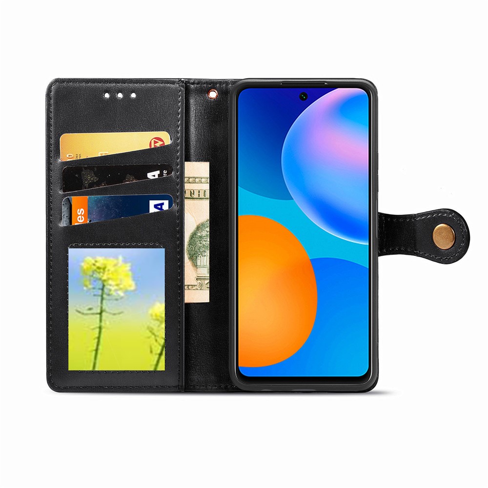 Solid Color Wallet Stand Leather Phone Shell for Huawei P smart 2021 / Huawei Y7a - Black-6