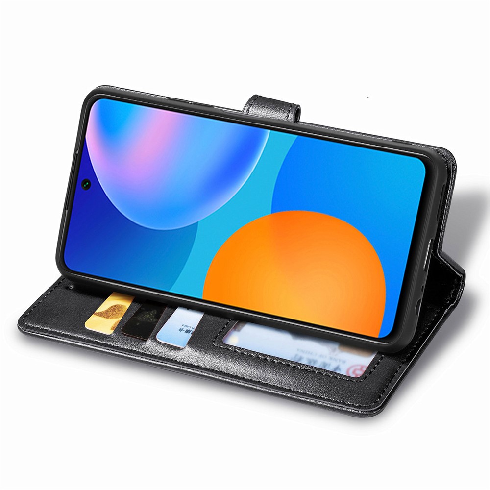 Solid Color Wallet Stand Leather Phone Shell for Huawei P smart 2021 / Huawei Y7a - Black-7