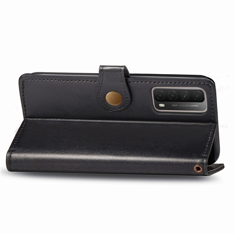 Solid Color Wallet Stand Leather Phone Shell for Huawei P smart 2021 / Huawei Y7a - Black-8