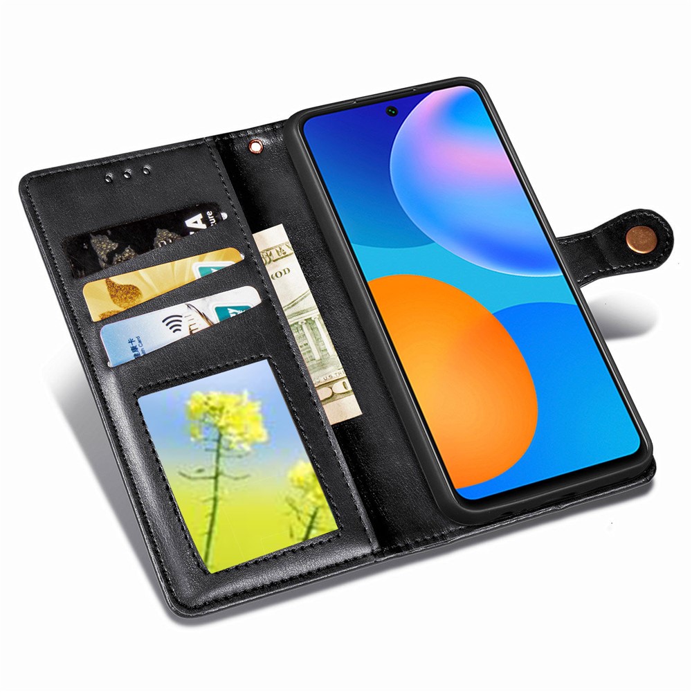 Solid Color Wallet Stand Leather Phone Shell for Huawei P smart 2021 / Huawei Y7a - Black-9