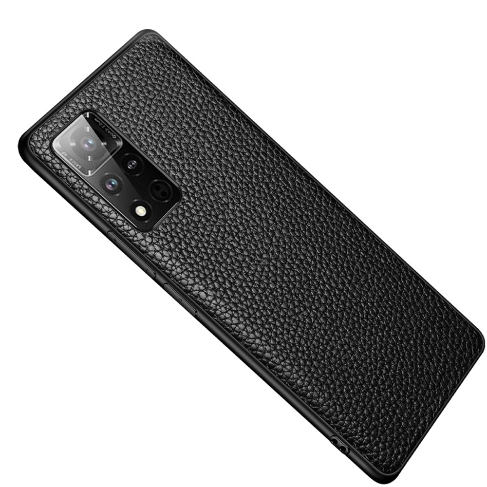 Litchi Texture Genuine Leather Skin Electroplating PC TPU Phone Cover for Honor V40 5G - Black-2