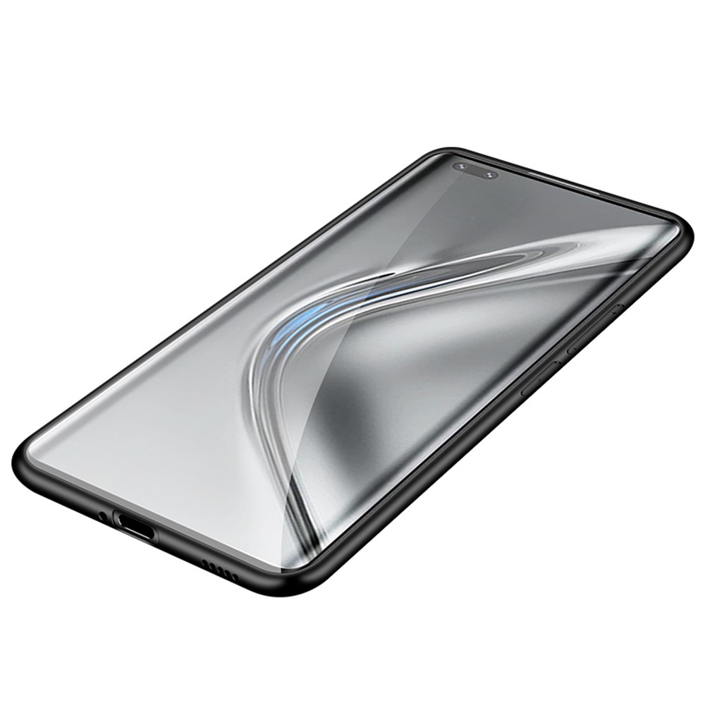 Litchi Texture Genuine Leather Skin Electroplating PC TPU Phone Cover for Honor V40 5G - Black-4