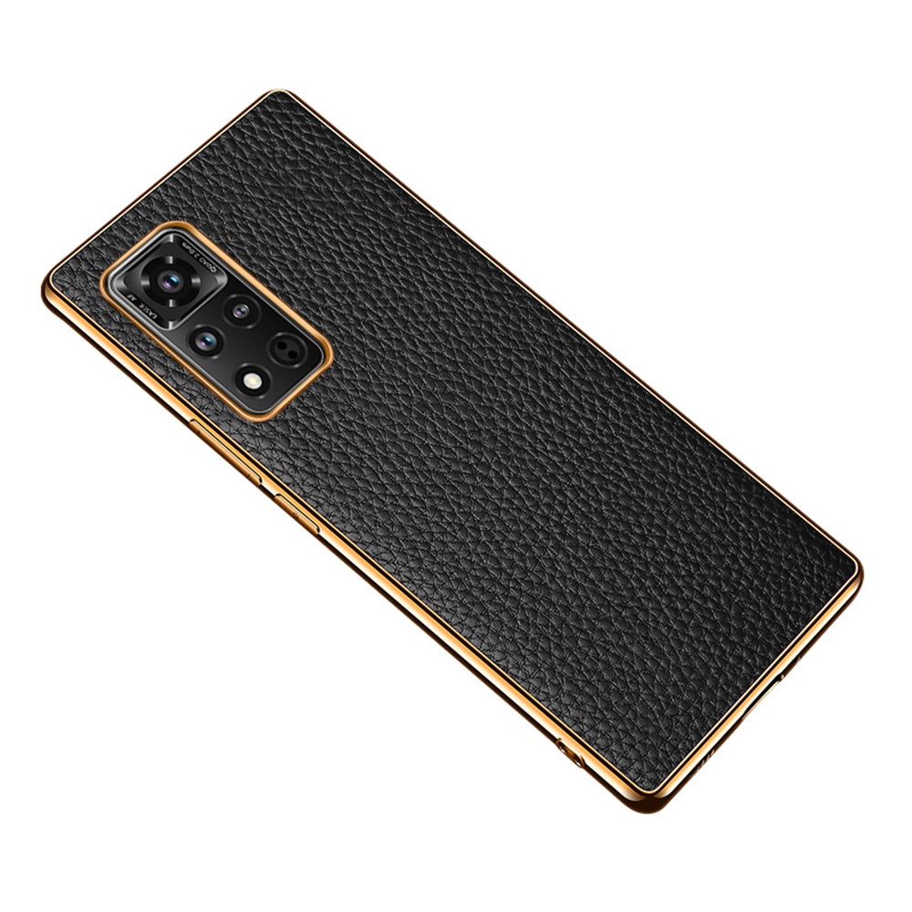 Electroplating Litchi Texture Genuine Leather + PC + TPU Case for Honor V40 5G Cover - Black-1