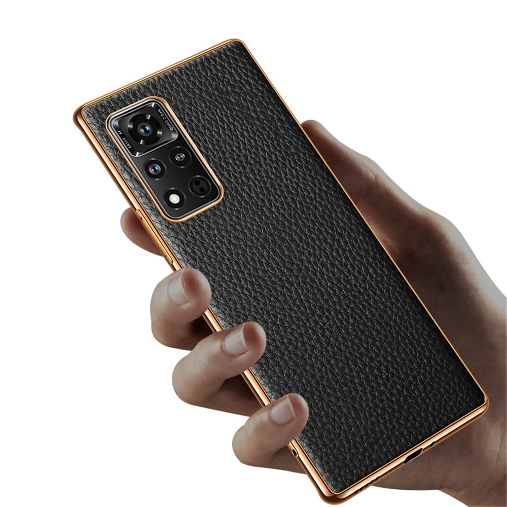 Electroplating Litchi Texture Genuine Leather + PC + TPU Case for Honor V40 5G Cover - Black-2