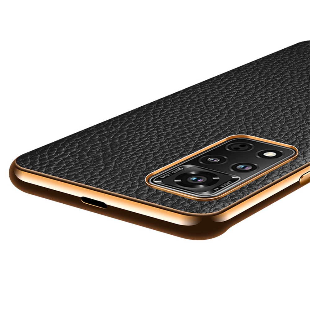 Electroplating Litchi Texture Genuine Leather + PC + TPU Case for Honor V40 5G Cover - Black-3
