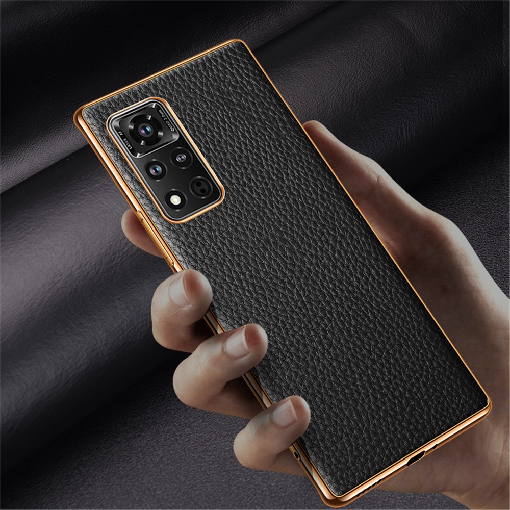 Electroplating Litchi Texture Genuine Leather + PC + TPU Case for Honor V40 5G Cover - Black-5