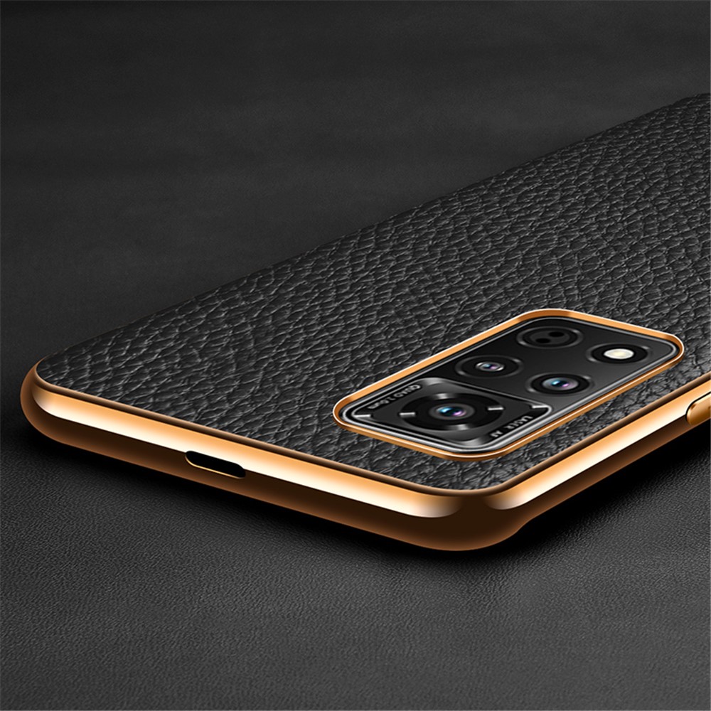 Electroplating Litchi Texture Genuine Leather + PC + TPU Case for Honor V40 5G Cover - Black-6
