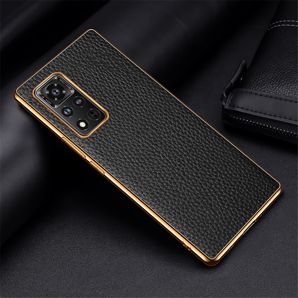 Electroplating Litchi Texture Genuine Leather + PC + TPU Case for Honor V40 5G Cover - Black-8