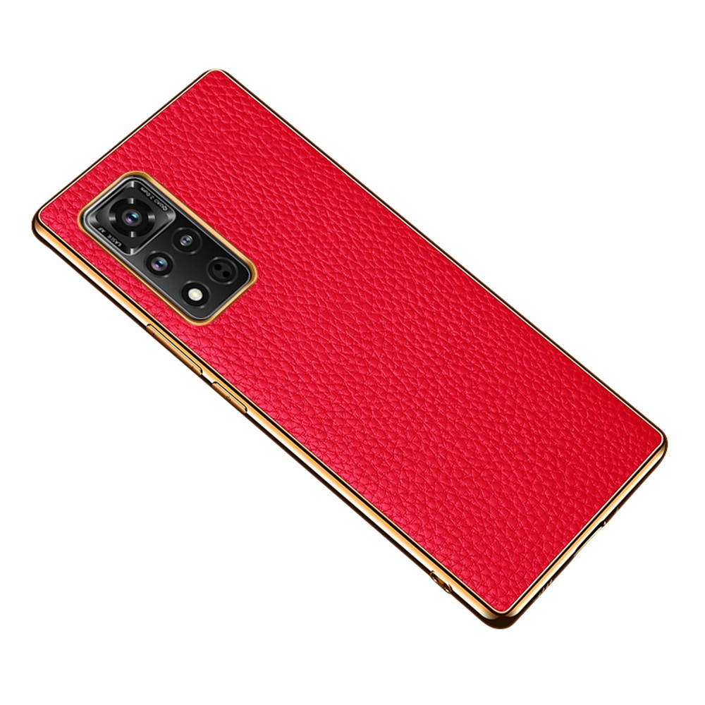 Electroplating Litchi Texture Cuero Genuino + PC + Funda TPU Para La Cubierta V40 5G De Honor - Rojo-1