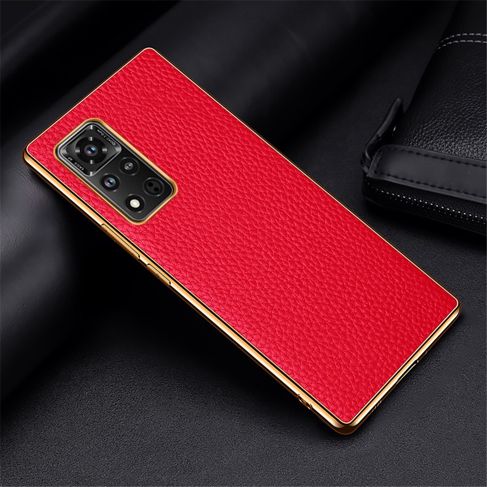 Electroplating Litchi Texture Cuero Genuino + PC + Funda TPU Para La Cubierta V40 5G De Honor - Rojo-2