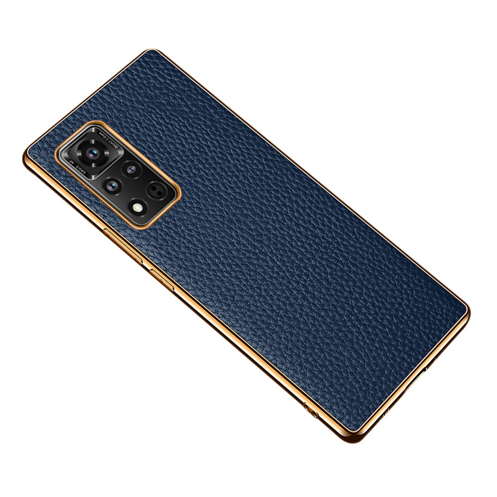 Electroplating Litchi Texture Genuine Leather + PC + TPU Case for Honor V40 5G Cover - Blue-1