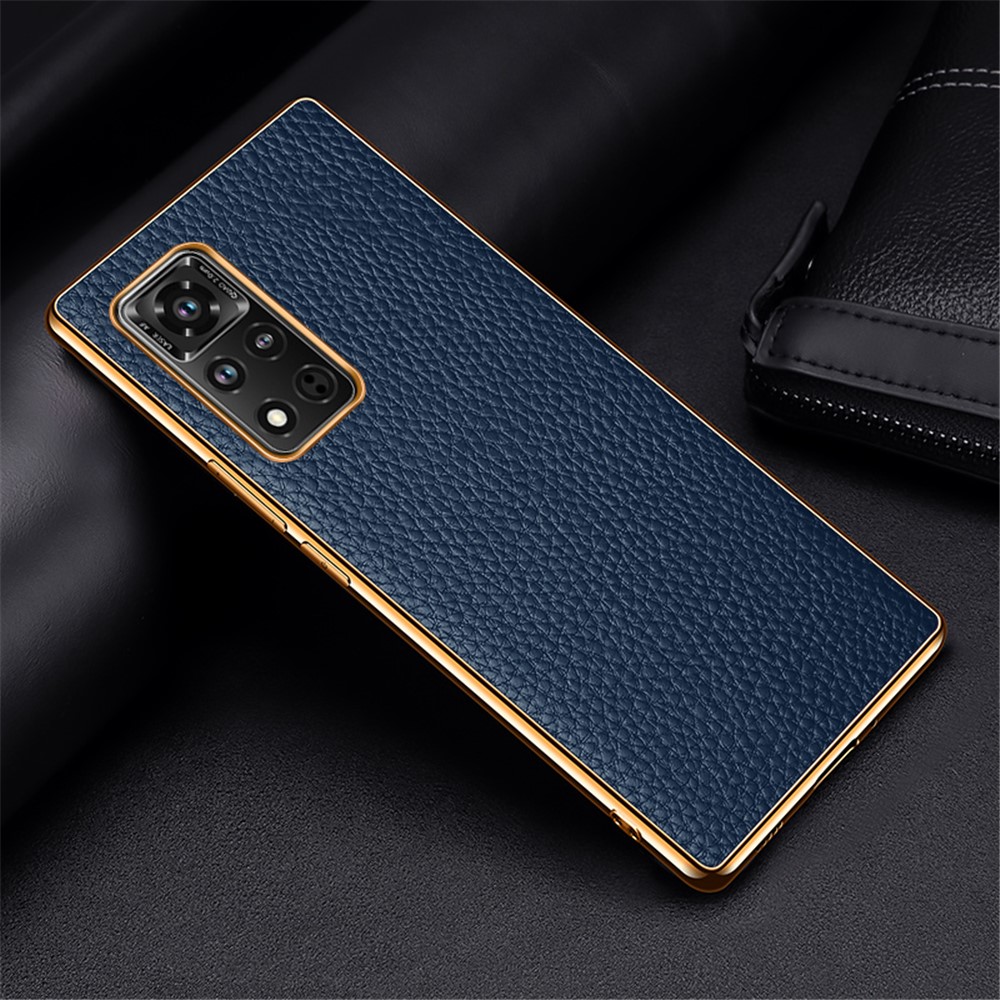 Electroplating Litchi Texture Genuine Leather + PC + TPU Case for Honor V40 5G Cover - Blue-2