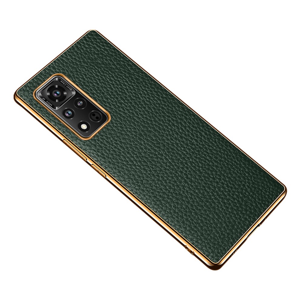 Electroplating Litchi Texture Véritable Cuir Véritable + Coque PC + TPU Pour Honor V40 Couverture 5G - Vert-1