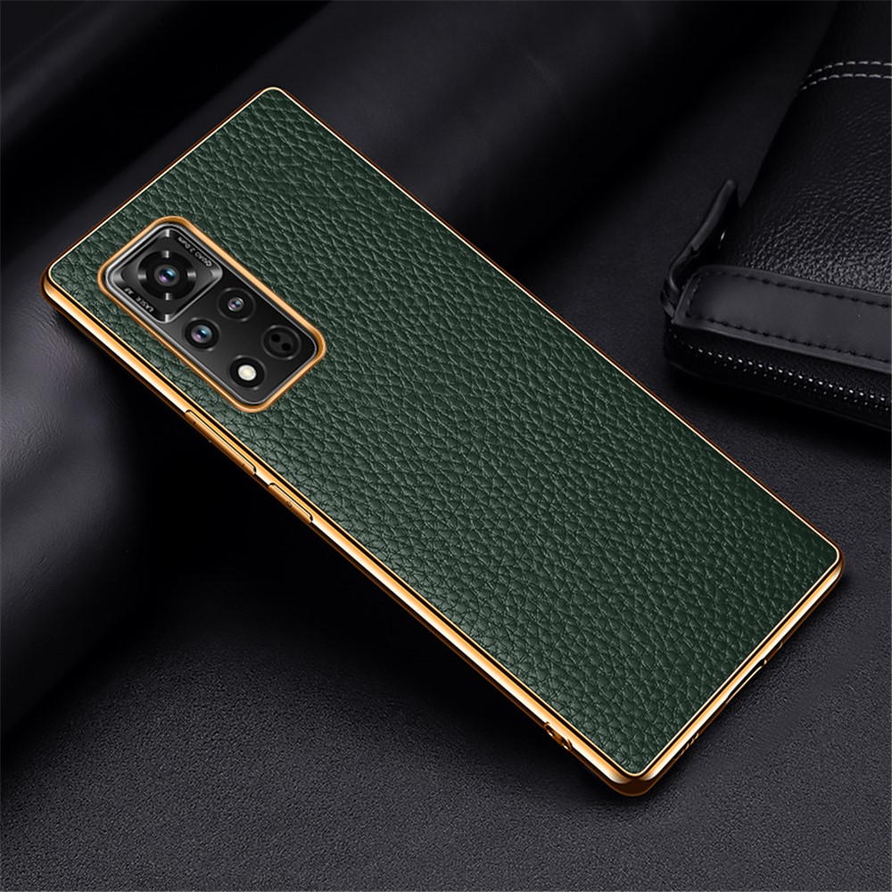 Electroplating Litchi Texture Véritable Cuir Véritable + Coque PC + TPU Pour Honor V40 Couverture 5G - Vert-2