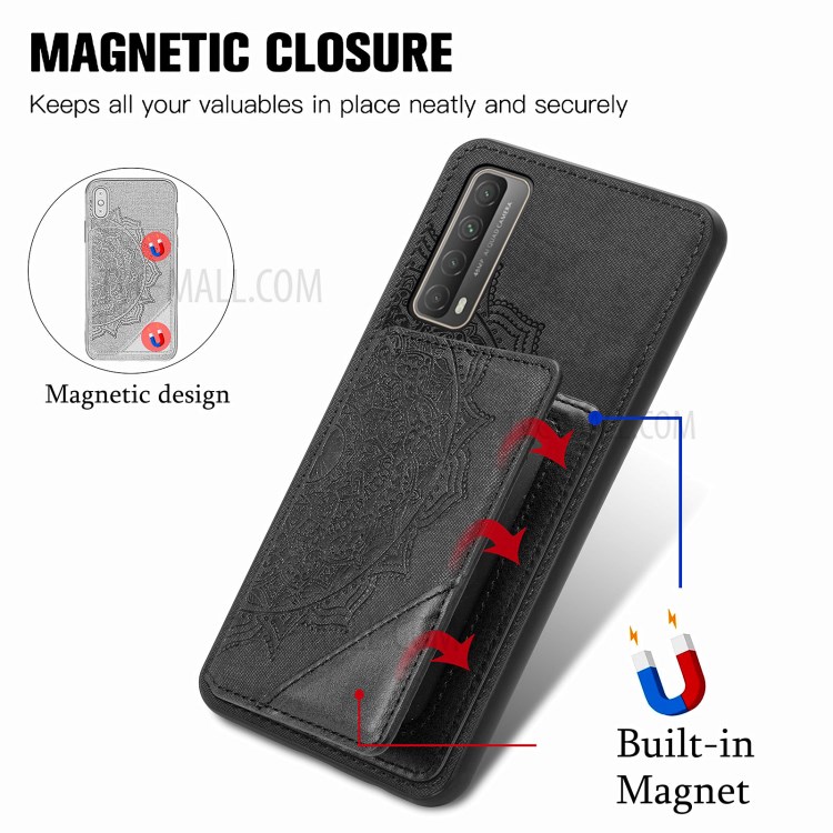 Mandala Flower Pattern PU Leather+TPU Flip Wallet Phone Case for Huawei P smart 2021 / Y7a - Black-10