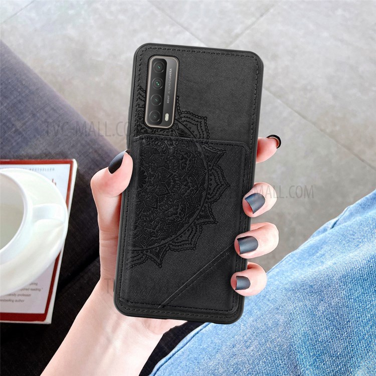 Mandala Flower Pattern PU Leather+TPU Flip Wallet Phone Case for Huawei P smart 2021 / Y7a - Black-12