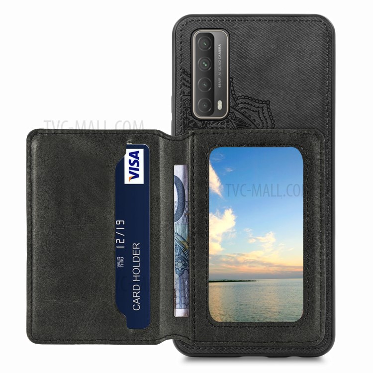 Mandala Flower Pattern PU Leather+TPU Flip Wallet Phone Case for Huawei P smart 2021 / Y7a - Black-3