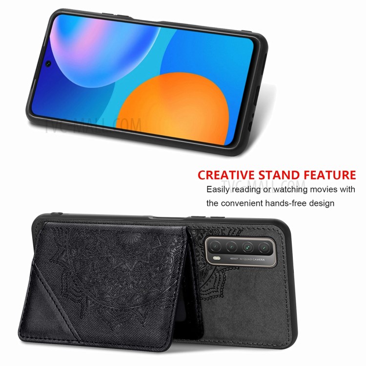 Mandala Flower Pattern PU Leather+TPU Flip Wallet Phone Case for Huawei P smart 2021 / Y7a - Black-4