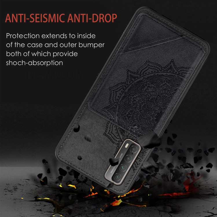 Mandala Flower Pattern PU Leather+TPU Flip Wallet Phone Case for Huawei P smart 2021 / Y7a - Black-6