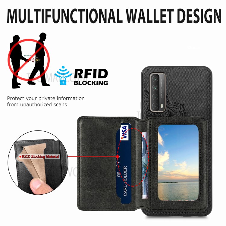 Mandala Flower Pattern PU Leather+TPU Flip Wallet Phone Case for Huawei P smart 2021 / Y7a - Black-7