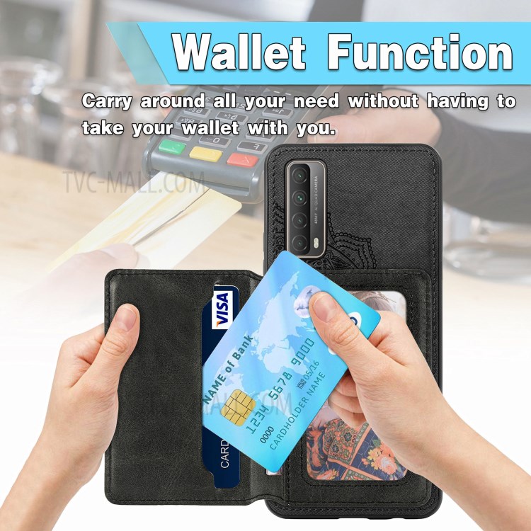 Mandala Flower Pattern PU Leather+TPU Flip Wallet Phone Case for Huawei P smart 2021 / Y7a - Black-8