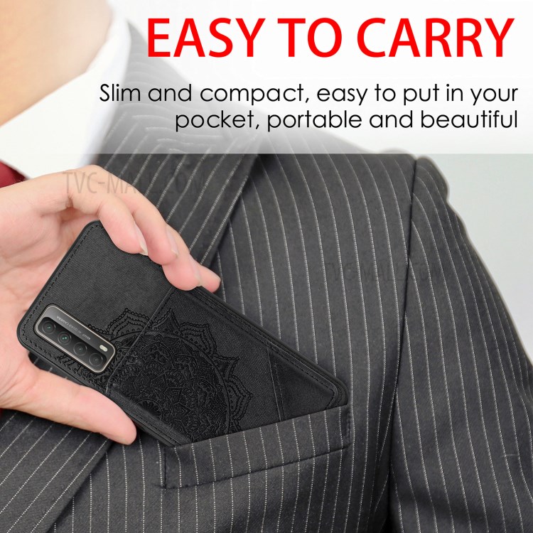 Mandala Flower Pattern PU Leather+TPU Flip Wallet Phone Case for Huawei P smart 2021 / Y7a - Black-9