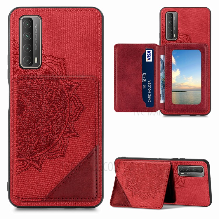 Mandala Flower Pattern PU Leather+TPU Flip Wallet Phone Case for Huawei P smart 2021 / Y7a - Red-1