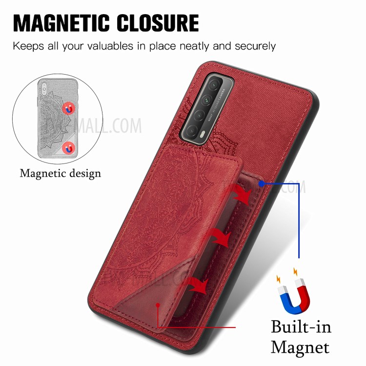 Mandala Flower Pattern PU Leather+TPU Flip Wallet Phone Case for Huawei P smart 2021 / Y7a - Red-10