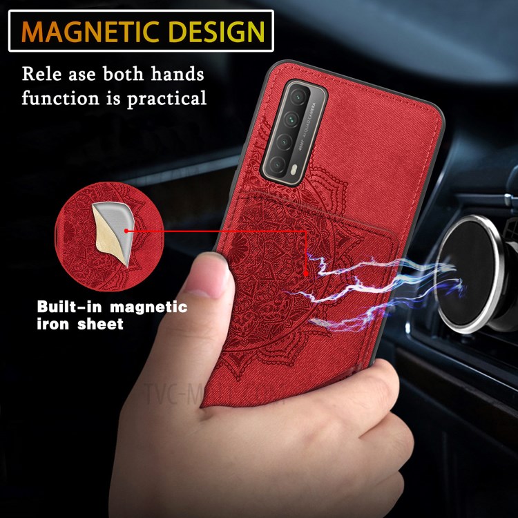 Mandala Flower Pattern PU Leather+TPU Flip Wallet Phone Case for Huawei P smart 2021 / Y7a - Red-11