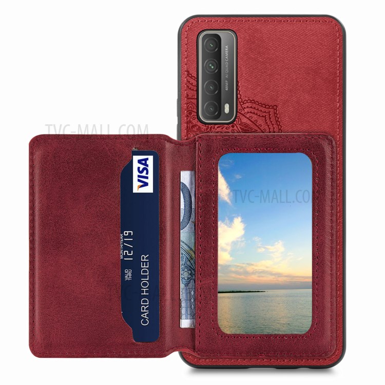 Mandala Flower Pattern PU Leather+TPU Flip Wallet Phone Case for Huawei P smart 2021 / Y7a - Red-3