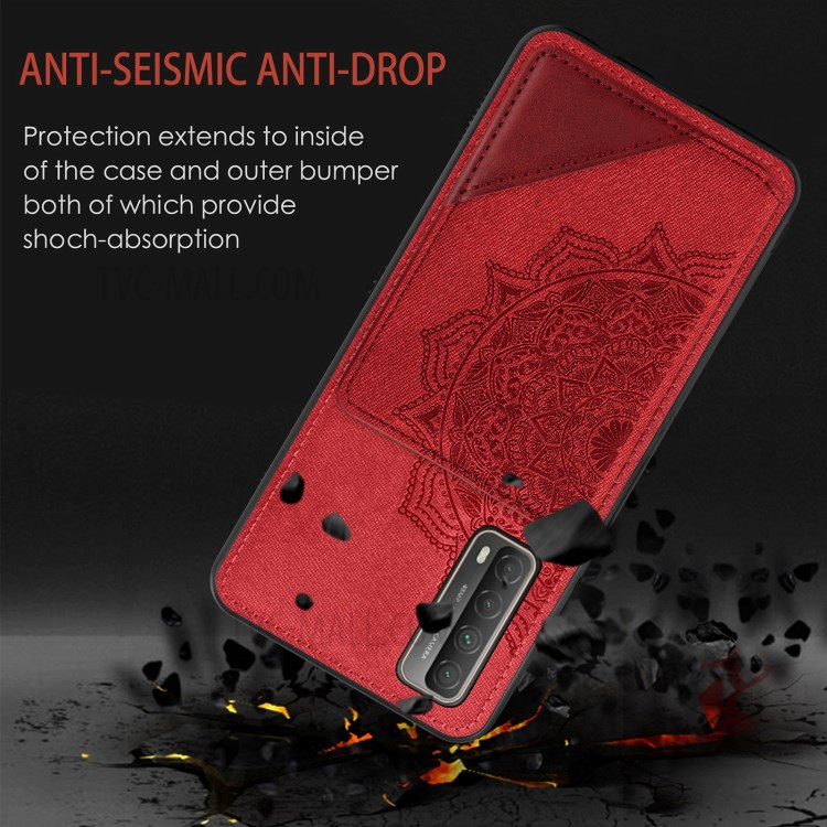 Mandala Flower Pattern PU Leather+TPU Flip Wallet Phone Case for Huawei P smart 2021 / Y7a - Red-6