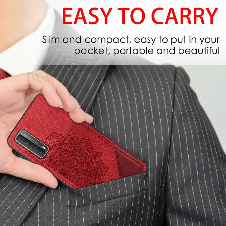 Mandala Flower Pattern PU Leather+TPU Flip Wallet Phone Case for Huawei P smart 2021 / Y7a - Red-9