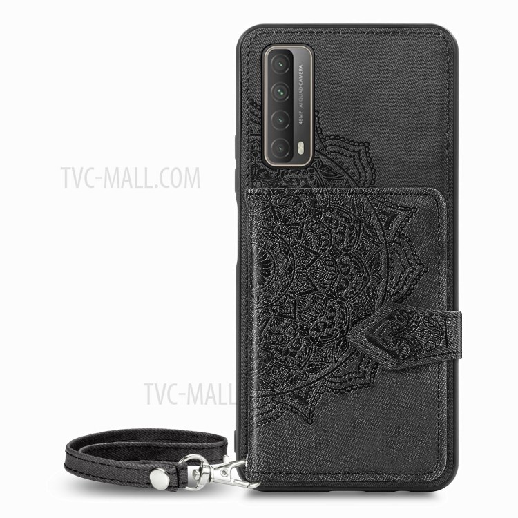 Card Slot Design Mandala Pattern Imprinting PU Leather Coated TPU Phone Case for Huawei P smart 2021 - Black-2