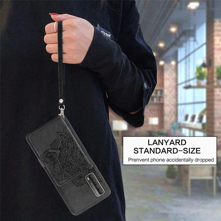 Card Slot Design Mandala Pattern Imprinting PU Leather Coated TPU Phone Case for Huawei P smart 2021 - Black-4