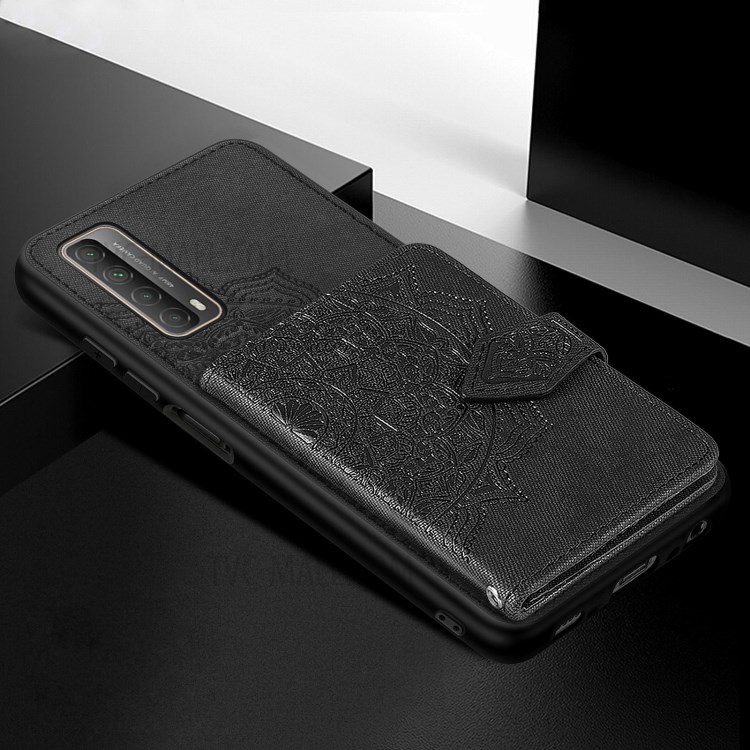 Card Slot Design Mandala Pattern Imprinting PU Leather Coated TPU Phone Case for Huawei P smart 2021 - Black-5
