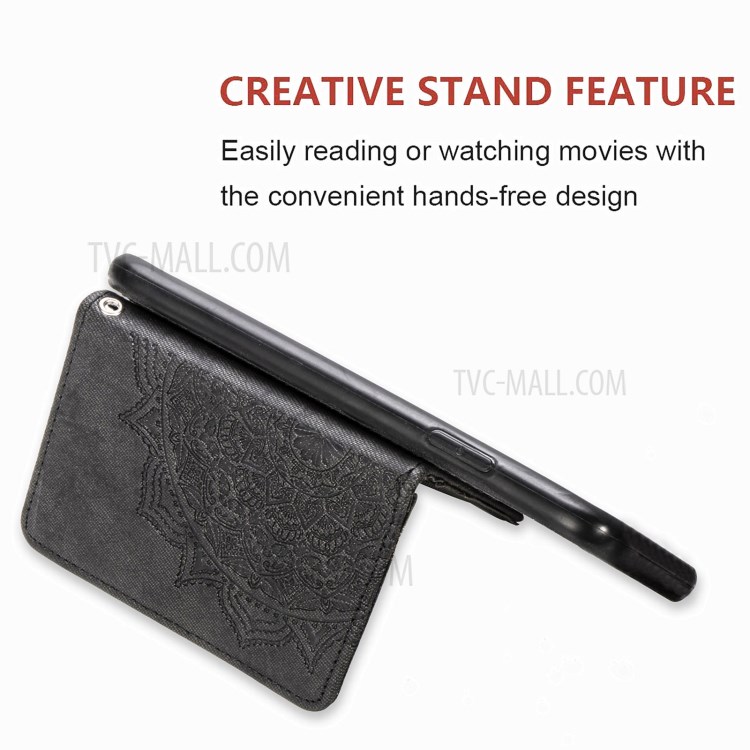 Card Slot Design Mandala Pattern Imprinting PU Leather Coated TPU Phone Case for Huawei P smart 2021 - Black-6