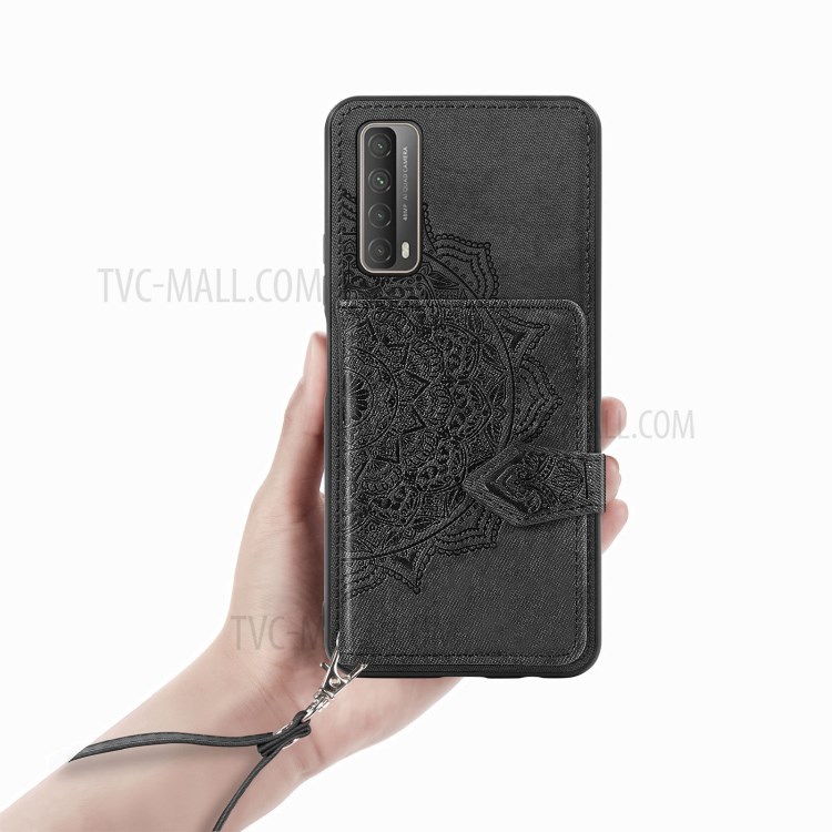 Card Slot Design Mandala Pattern Imprinting PU Leather Coated TPU Phone Case for Huawei P smart 2021 - Black-7