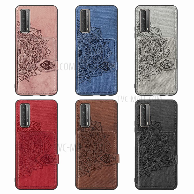 Card Slot Design Mandala Pattern Imprinting PU Leather Coated TPU Phone Case for Huawei P smart 2021 - Black-8