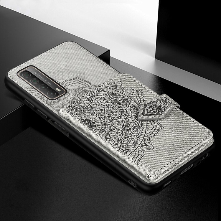 Card Slot Design Mandala Pattern Imprinting PU Leather Coated TPU Phone Case for Huawei P smart 2021 - Grey-5