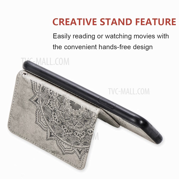 Card Slot Design Mandala Pattern Imprinting PU Leather Coated TPU Phone Case for Huawei P smart 2021 - Grey-6