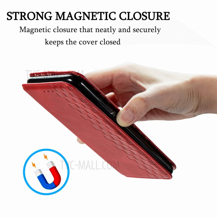 Fashionable Auto-absorbed Rhombus Texture PU Leather Wallet Phone Cover for Huawei P smart 2021 / Y7a - Red-10