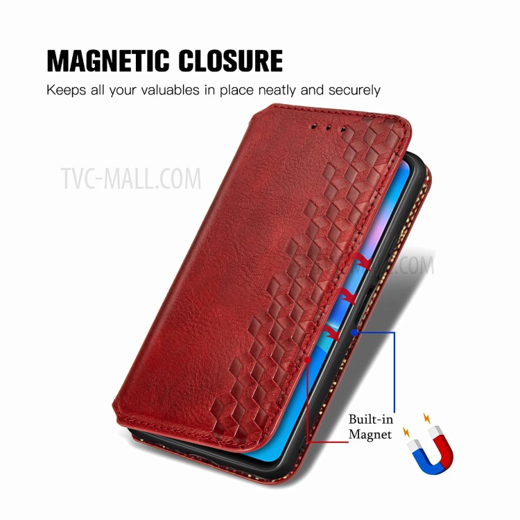 Fashionable Auto-absorbed Rhombus Texture PU Leather Wallet Phone Cover for Huawei P smart 2021 / Y7a - Red-11