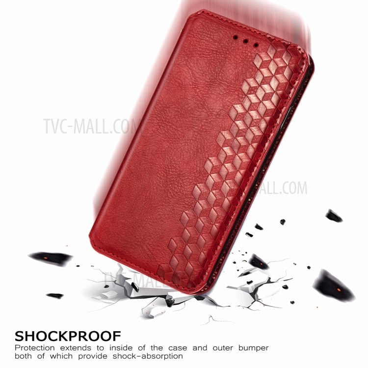 Fashionable Auto-absorbed Rhombus Texture PU Leather Wallet Phone Cover for Huawei P smart 2021 / Y7a - Red-14