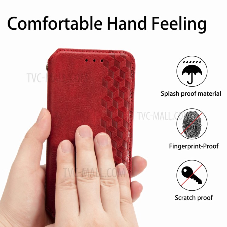 Fashionable Auto-absorbed Rhombus Texture PU Leather Wallet Phone Cover for Huawei P smart 2021 / Y7a - Red-15