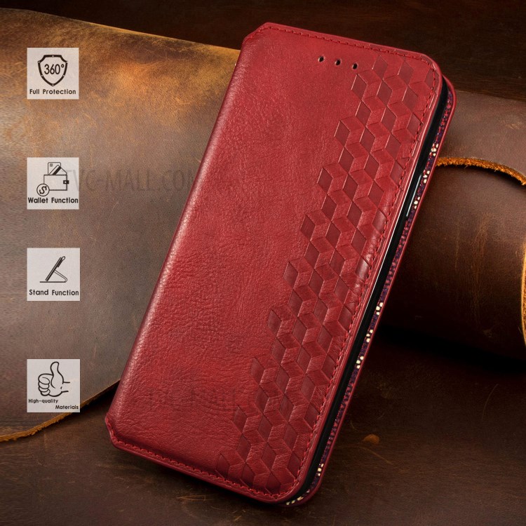 Fashionable Auto-absorbed Rhombus Texture PU Leather Wallet Phone Cover for Huawei P smart 2021 / Y7a - Red-17
